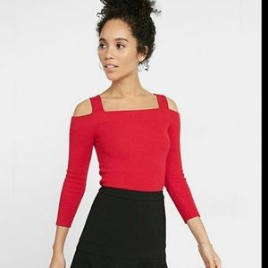 Express red cold shoulder sweater, S